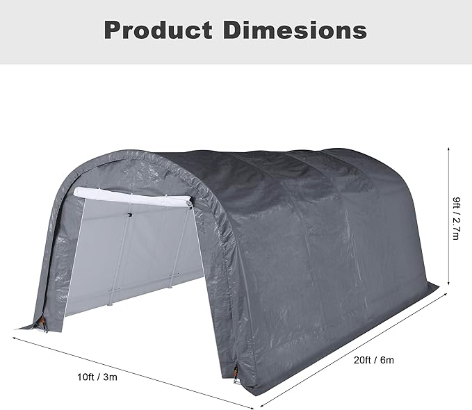 HOMPUS 10x20 Heavy Duty Carport, 180G PE Waterproof Canopy, Load Garage Shelter, Outdoor Storage Tent for Cars/Trucks/Boats/Equipment with Double Roll-Up Doors & Ground Anchors