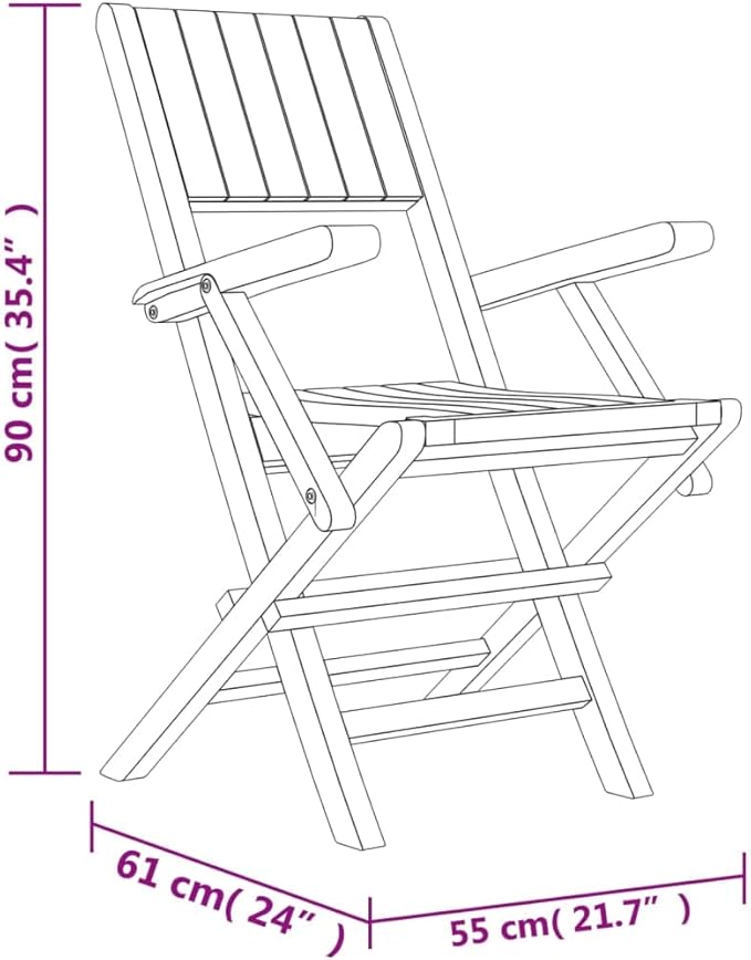 4-Piece Solid Teak Wood Folding Patio Chairs Set 21.7"x24"x35.4" Outdoor Furniture for Poolside Backyard Beach Camping Foldable Lounge Seating