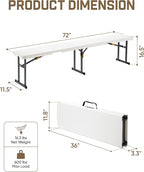 FanttikOutdoor 6ft Plastic Folding Bench with Safety Lock Carrying Handle, Portable Indoor Outdoor Bench for Party, Dining, Camping, Garden, Soccer Activities, No Assembly, 2-Pack, White Zeta I6 Pro