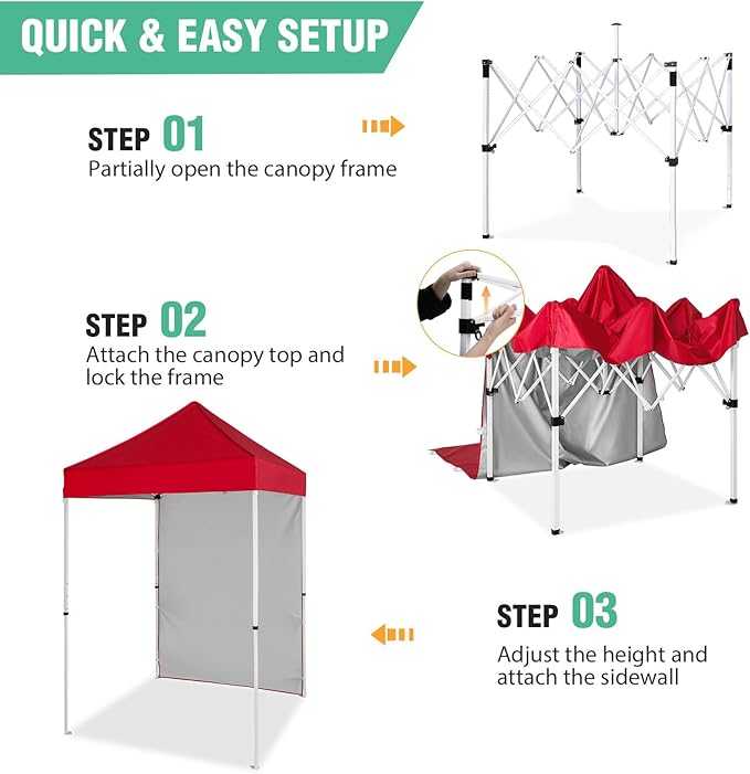 5x5 Pop Up Canopy Tent with One Sidewall, Instant Portable Beach Canopy, Outdoor Tent with Carry Bag for Camping, Sports, Tailgating, Events, Red