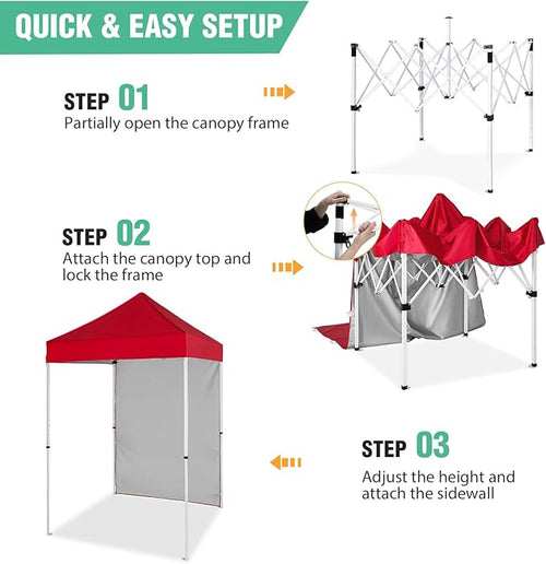 5x5 Pop Up Canopy Tent with One Sidewall, Instant Portable Beach Canopy, Outdoor Tent with Carry Bag for Camping, Sports, Tailgating, Events, Red
