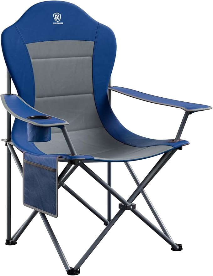 EVER ADVANCED Folding Camping Chair with High Back Padded 2 Pack Oversized Portable Lawn Chairs Lightweight Sturdy Steel Foldable Outdoor Camp Chair for Adults,Grey