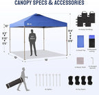 CROWN SHADES Gazebo 10x10 Pop Up Canopy with Mosquito Netting, Screen Tent with 4 Ropes, 8 Stakes, 4 Sandbags and Wheeled Storage Bag, Canopy for Patio & Backyard Parties,Camping&Events -(Blue)