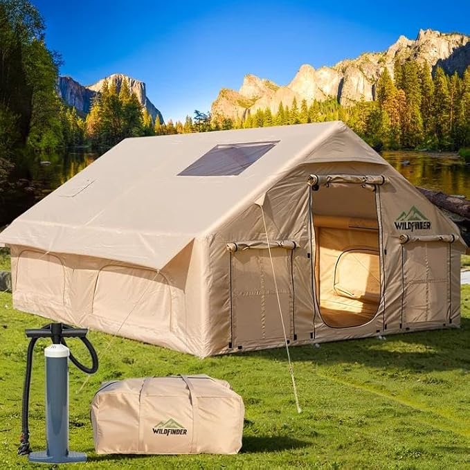 Inflatable Tent with Skylight, Quick Setup Blow Up Tents with Pump, Hot Tent with Stove Jack, Waterproof Oxford Inflatable House for Camping, Air Glamping Tents for Camping Adult 4-6 Person