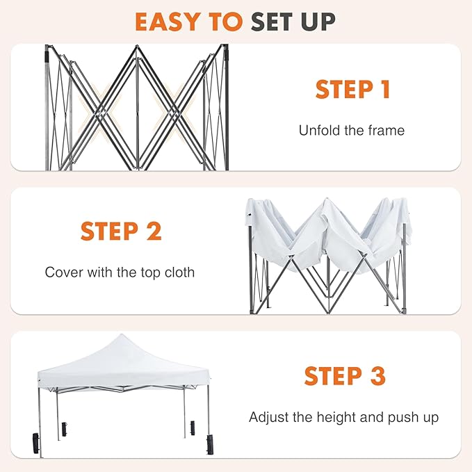 Sweetcrispy 10 x 10 Ft Pop Up Canopy Tent Outdoor Use, Portable Shade Waterproof Beach Tent with Sand Bags for Events Backyard Parties, White