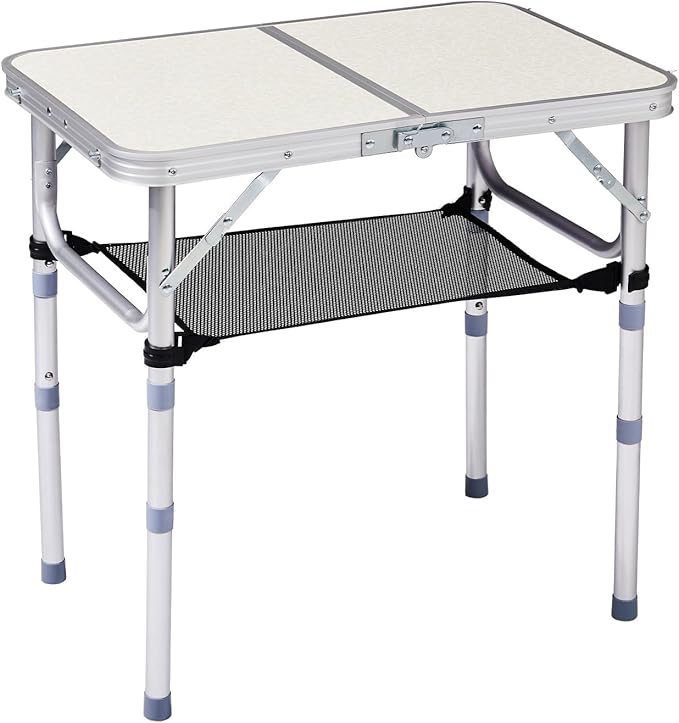 Tri-fold Folding Picnic Table,Outdoor Camping Table Lightweight Portable Aluminum Outdoor Table with Adjustable Heights with Carry Handle,for Outdoor Indoor Hiking Camp BBQ Beach (White, 2ft)