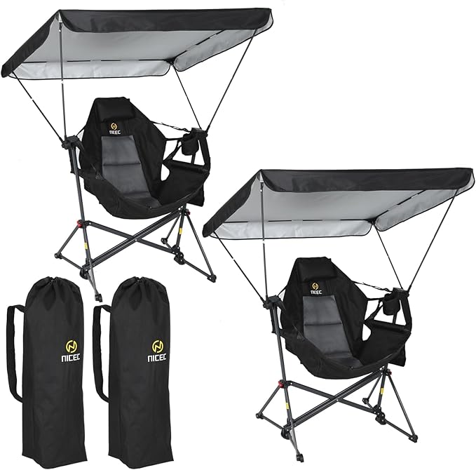 Nice C Hammock Camping Chair with Canopy, Portable Swinging Camping Chair with Shade, Outdoor Folding Swinging Umbrella Chairs, Rocking Camping Chairs, with Adjustable Canopy, Cup Holder (2 Pack)