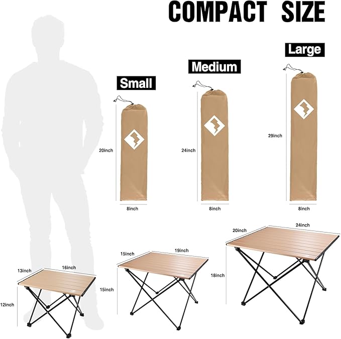 VILLEY Portable Camping Side Table, Ultralight Aluminum Folding Beach Table with Carry Bag for Outdoor Cooking, Picnic, Camp, Boat, Travel