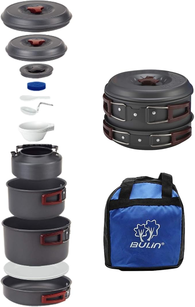 Bulin 24/13/11/8PCS Camping Cookware pots and Pans Backpacking Cooking Set Lightweight Cookware Mess kit Outdoor Cook Gear for Family Hiking Picnic