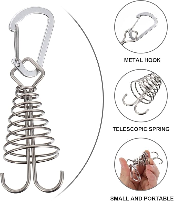 Alasum 4pcs Outdoor Camping Tent Buckle and Deck Spring Hook Set, Sturdy Tent Rope Fixing Accessories for Hiking and Backpacking Random Color