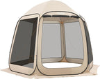 VEVOR 10 x 9.2 ft Pop-Up Screen House Tent, 4–8 Person Portable Screen Gazebo w/Carry Bag, Netting Sides & Ground Stakes, Quick Setup, Screened in Canopy for Garden, Patio & Backyard, Outdoor, Beige