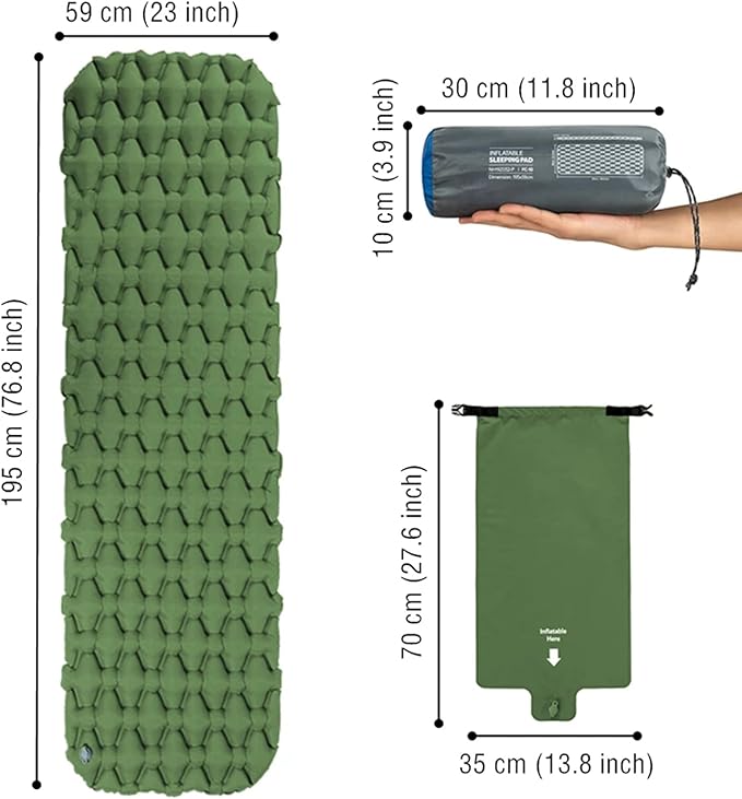 KAISHI Inflatable Mattress, Travel Folding Bed Portable Camping Mat, Ultralight Waterproof Compact Air Mat Single Sleeping Pad,Green