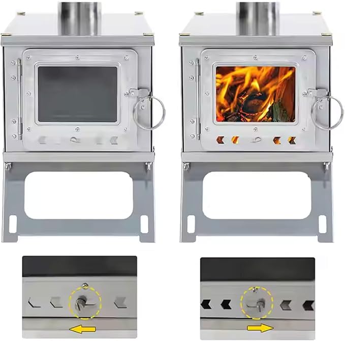 Portable Wood-Burning Stove for Camping with Backpack and 8.6 ft Chimney Pipe; Lightweight and Foldable for Tent, Hunting, Ice Fishing, Travel; Ideal Gift for Campers, Outdoor Accessories