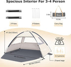 COMMOUDS Beach Tent Sun Shade for 3/4/6/8 Person, UPF 50+ Beach Sun Shelter Canopy Tent, Lightweight, Easy Set Up and Carry