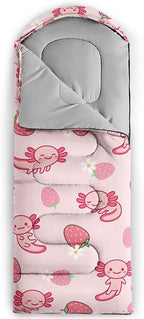 QOOMO Axolotl Cute Camping Sleeping Bags,3 Season Warm & Cool Weather,Lightweight,Waterproof Sleeping Bags for Adults & Kids,Traveling,and Outdoors