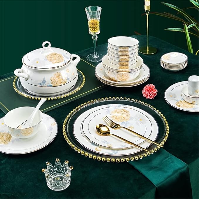 European Chopsticks Bone China Tableware Set Dishes Set 58 Pieces