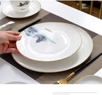 Pottery Tableware,8 Pieces Landscape Painting Porcelain Dinnerware Set Ceramic Plate Combination Sets Dinner Plate Dessert Plate Bowl and Mug