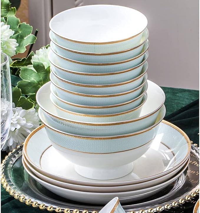 Ceramic Tableware Set Bone China Tableware Plates Ceramic Combination Tableware Set Porcelain Service for 10, Phnom Penh Tableware Set (56 Pieces)