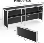 VINGLI 78" Portable Bar Table, 2-Tier Shelves, Mobile Bar Table for Events, Party, Camping, Picnic, Tradeshow, Indoor with Black Skirt (1, 78")