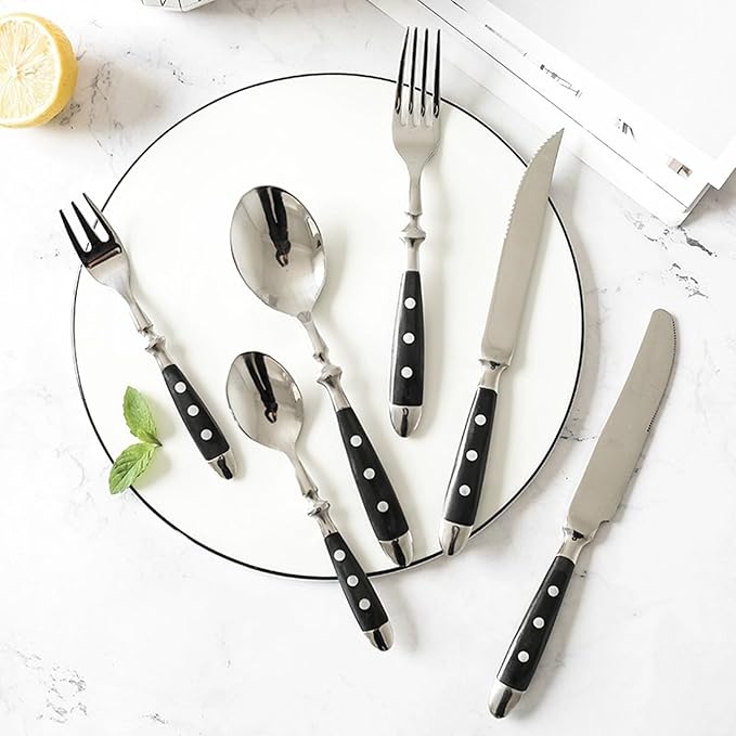 Durable 48 Piece Cutlery Set for 8 with Riveted Handles,Stainless Steel,Dishwasher Safe, Ideal for Camping, Hotels,Home
