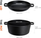 Overmont 2-in-1 Cast Iron Dutch Oven - 5QT Pre-Seasoned All-in-One Casserole Braising Pan with Skillet Lid Cookbook & Silicone Handle Covers - Heavy Duty Oven-Safe Pot for Bread Baking Frying Camping