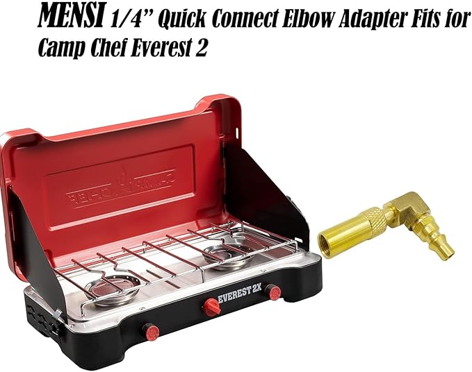MENSI 1/4" Quick Disconnect Propane Elbow Adapter Fitting Compatible for Stansport, Camp Chef Mountaineer,Eureka Gonzo (Elbow) 𝙉𝙊𝙏 𝙛𝙤𝙧 𝘾𝙊𝙇𝙀𝙈𝘼𝙉