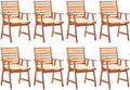 Patio Dining Chairs 8 pcs,Lawn Chair,Camping Chair,Garden Chair,Featuring Slatted Design,Waterproof Cushion,Each Cushion Features 2 Sets of Ropes, with Cushions Solid Acacia Wood