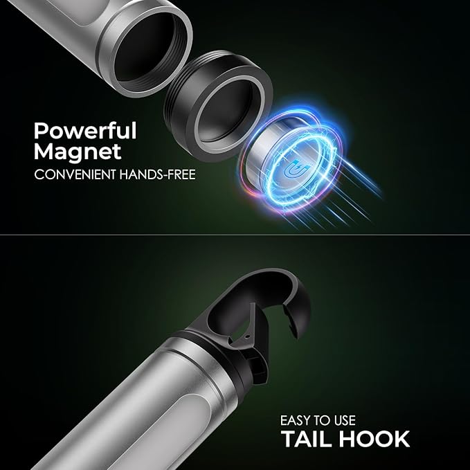 Magnetic Flashlight Rechargeable,2000LM 5000mAh Flashlights High Lumens with 18 Modes,Waterproof, Adjustable,Powerful Flash Light,Multi-Flashlights for Home,Car,Hiking,Camping (1, Silver)
