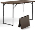 Folding Table, 4FT Foldable Picnic Table with Carrying Handle, Heavy Duty Fold-in-Half Portable Table for Weddings, Camping, RV Travel, Parties, BBQs, and Indoor Use, Easy to Fold and Store,Brown