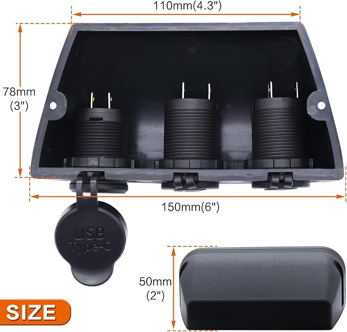 12-24 V 3 Hole Tent Type Car Modification Sockets Dual Female Power Outlet Adapter QC3.0 USB PD 18W Type-C Car Quick Charge Interface Outlet for Car Marine Boat