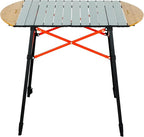 Lippert Bamboo/Hammer Grey Roll Top Camping Table with Powder-Coated Aluminum Top/Frame, Durable Bamboo Edges, Foldable Design, Adjustable Legs, Lightweight Construction - 2023053727