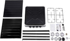 4 Burner Gas Stove, Portable Outdoor Stove with Double storage shelves and Independent Knobs, Heavy Duty Propane Gas Cooker with Wind Blocking Cover for Outdoor Camping BBQ(Black)