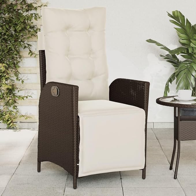 Reclining Patio Chair with Footrest Brown Poly Rattan Porch Chairs Camping Chairs Patio Chairs Living Room Chairs for Dining Patio Bedroom Outdoor