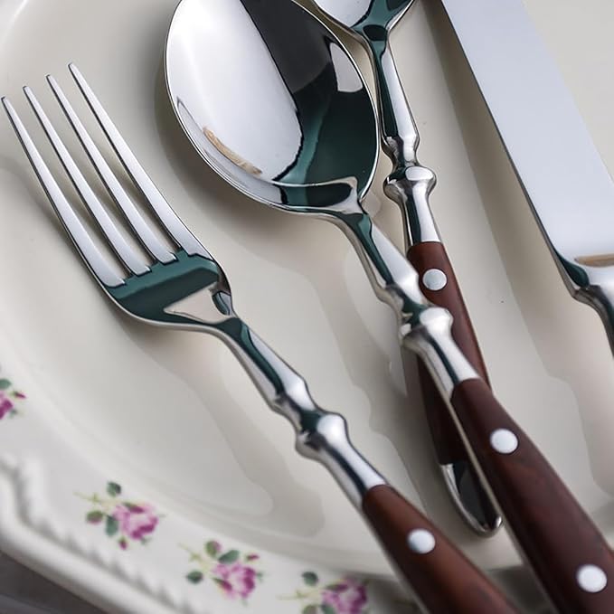 Silverware Set for 14 Durable Flatware set 18/8 Stainless Steel Resin Handle Cutlery Utensil Sets Wedding Mirror Polished Classical Retro Steak Tableware Spoon Fork Knife set(56PCS)