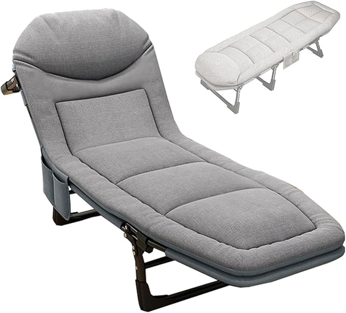 Portable Folding Camping Cot, Adjustable 6-Position Adults Reclining Folding Chaise, Outdoor Patio Folding Lounge Chair Sleeping Cots Bed, Perfect for Camping, Pool, Beach, Patio Durable