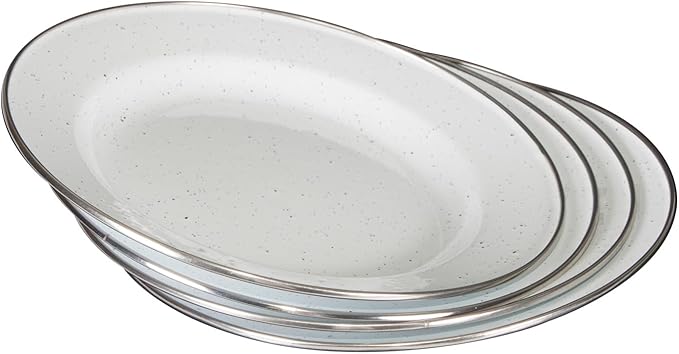 Stansport Deluxe 24-Piece Enamel Tableware Set - Enamel Plates and Bowls Lightweight and Durable Camp Dish Set for Camping and Backpacking Plates and Bowls for 4 People