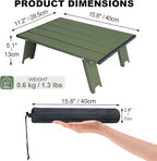 Small Folding Camping Table, Ultralight Portable Mini Beach Table with Carry Bag, Compact Low Side Picnic Tables Aluminum for Beach Camping, Green