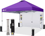 CROWN SHADES Canopy Tent 10x10 Pop Up Canopy Outdoor Shade with Pockets Sidewall, Easy Up Sun Shelter with One Person Set Up Center Lock, Portable Instant Camping Beach Canopy Tents, Purple