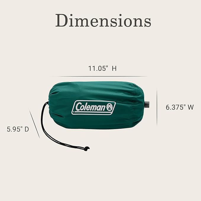 Coleman Inflatable Sleeping Pad Soft & Comfortable with Brushed Knit Surface, Easy Inflatation, Lightweight, Green