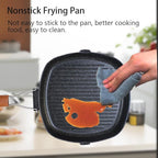 Nonstick Grill Pan with Folding Handle, 11in/ 28cm Lightweight Grill Pan for Stove Tops, 1.76lbs Versatile Griddle Pans with Pour Spouts, Square Grilling Skillet Steak Pan for Indoor Outdoor Camping