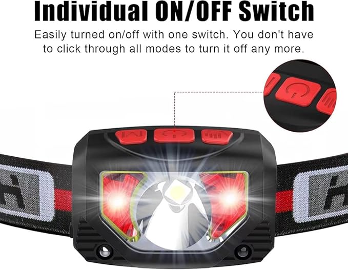 Rechargeable LED Headlamp Flashlight, 2-Pack 1000 Lumen Super Bright Motion Sensor Head Lamp, IPX5 Waterproof, Bright White Cree Led & Red Light Perfect for Running, Camping, Hiking & More