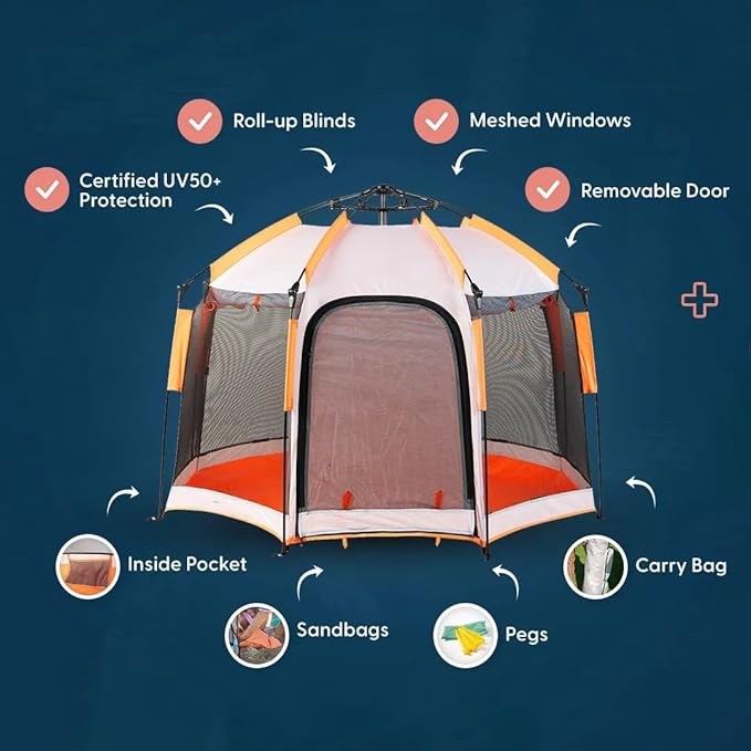 Beach Pop Up Tent & Sun Shelter - 5 Sec Setup | Adjustable Sunshade, Nano Water/Mosquito Proof UPF 50+ | for Camping, Picnic, Sports, Concert Set w/Storage