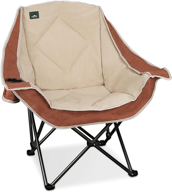 Northroad Folding Camping Chair,Oversized Portable Camping Chair w/Cup Holder,Heavy Duty Padded Lawn Chair for Outdoor, Tailgates, Beach, and Sports, Moca
