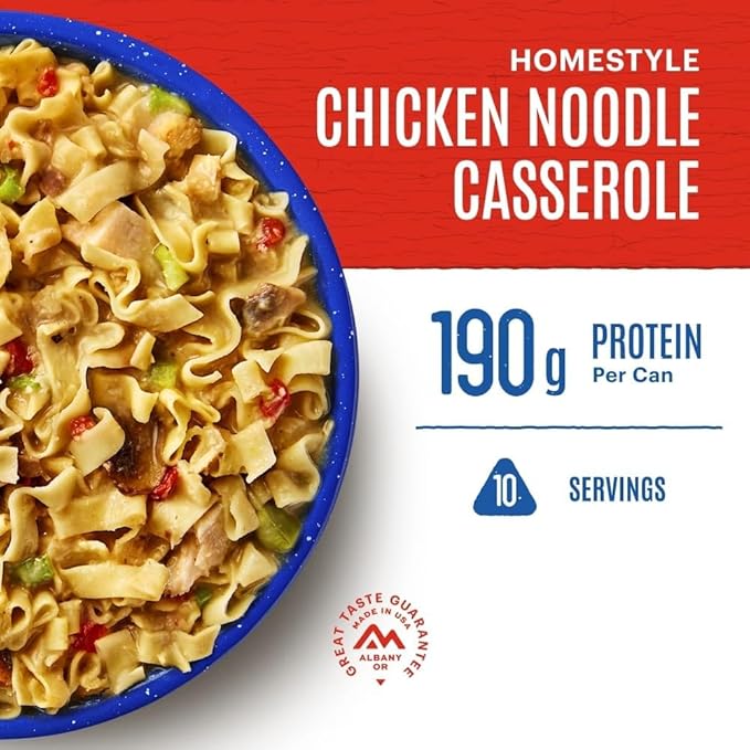 Mountain House Freeze-Dried Homestyle Chicken Noodle Casserole #10 Can – 60 Total Servings (6 Cans, 10 Servings Each) – Emergency Survival Canned Food for Camping, Hiking & Backpacking – Long-Term Storage Meal – 30-Year Taste Guarantee – Made in USA