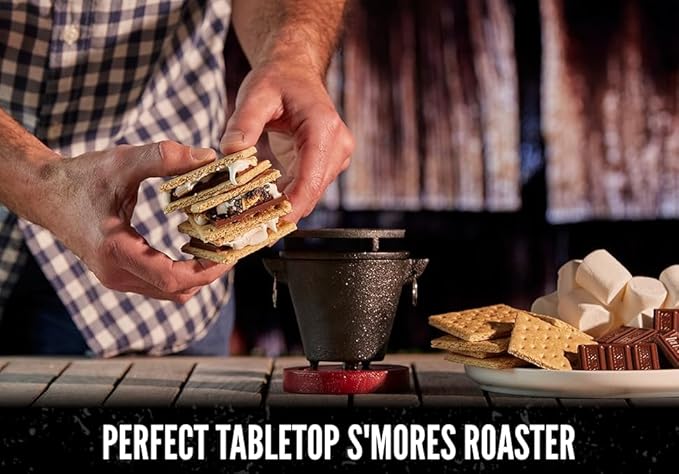 Mini Tabletop Fire Pit and Cast Iron Hibachi Grill Pan, Camping Tabletop Fire Pit Indoor & Outdoor Grill for Smores, BBQ, Smores Maker, Smokeless Firepit, Portable Mini Japanese Grill by Chef Master
