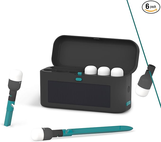 MPOWERD Luci Solar Site Lights: Stringless String Lights, Six Detachable Mini Camping Lights with Tent Stakes and Charging Case | Lights 1,000 sq ft | Rechargeable via Solar and USB | Lasts 20 Hours