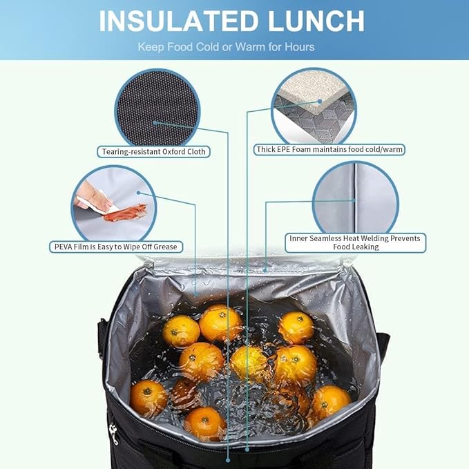 Iknoe Large Cooler Bag Collapsible 24 Can Insulated Bags Leakproof Lunch Cooler Tote with Multi-Pockets for Adult Insulated Thermal Bag for Beach, Picnic, Office Work (New Black)
