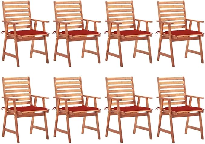 Patio Dining Chairs ,Outdoor Chairs,Coffee Chair,Study Chair,Bistro Chair,Fishing Chairs,Camp Chair,Garden Chairs,for Deck, poolside,Camping,Beach,Campsite,8 pcs with Cushions Solid Acacia Wood