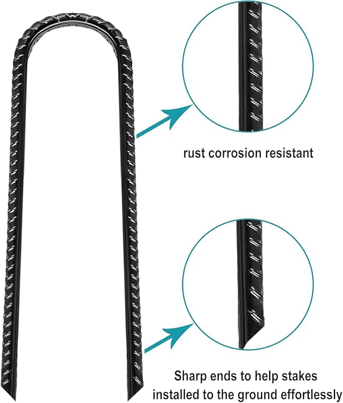 Eurmax USA 12 Inch Trampoline Stakes,Heavy Duty Ground Anchors,Trampoline Anchors,U Hook,Tent Stakes for High Wind,Ground Anchor Screw in,Yard Stakes,Galvanized Steel (8 Pack,Black)