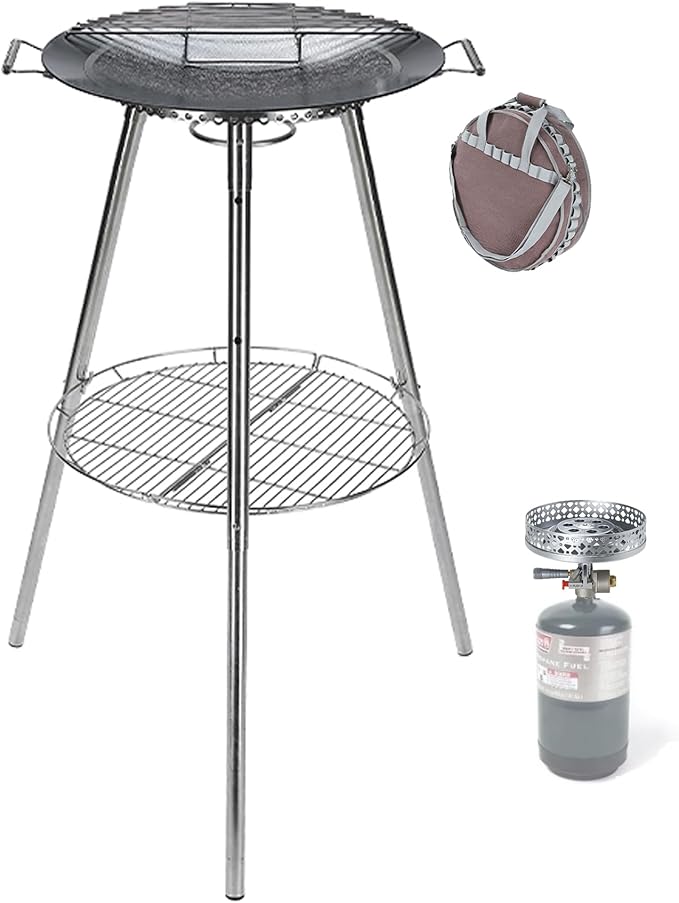 CAMPINGMOON Skottle Grill Cooking System Kit 18 inch Carbon Steel Pan Adjustable Legs Portable Camp Cooking Gear with Carry Bag (Skottle propane stove set)